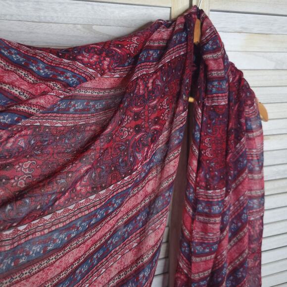 Red Blue Large Scarf Pashmina Wrap Sheer Light Shawl Patterned 40x72 - Picture 7 of 7